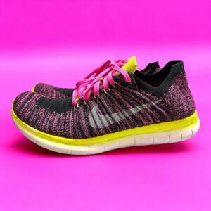Nike Free RN Flyknit GS Running Shoe Pink Blast/Volt 834363-600 Sz 6.5Y Women 8